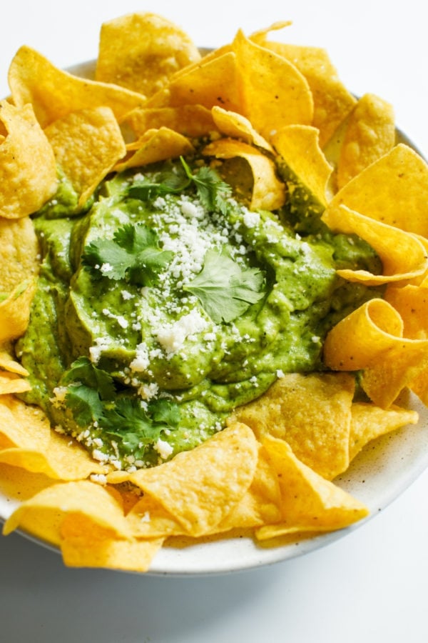 Avocado Salsa Verde surrounded by chips