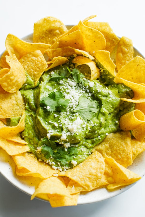 Avocado Salsa Verde with chips