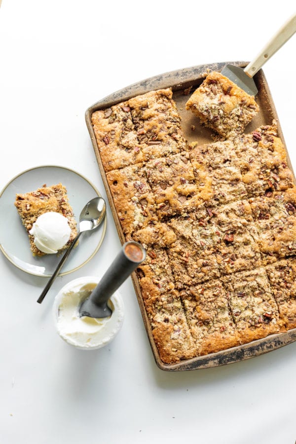 large pan of heath brunch coffee cake