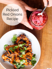 jar of Pickled Red Onions with chicken