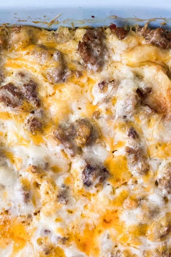 up close cheesy Best Sausage Breakfast Casserole