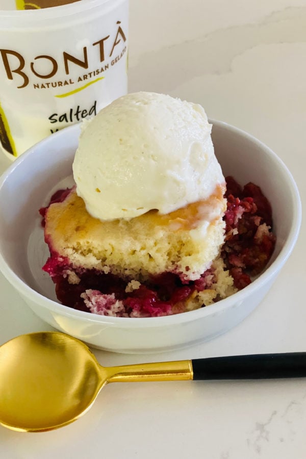 raspberry cobbler with vanilla gelato