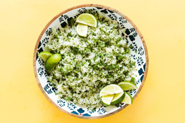 wood bowl of Cilantro Lime Coconut Water Rice