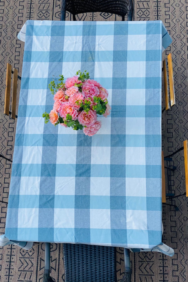 plaid tablecloth with roses