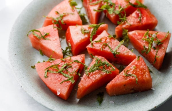 Salted Watermelon with Honey and Mint