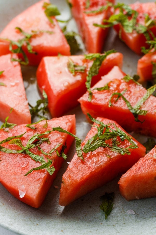 triangles of Salted Watermelon with Honey Mint