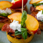 a Polenta Nectarine Feta Bite