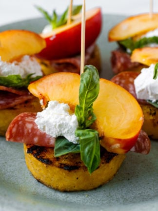 a Polenta Nectarine Feta Bite