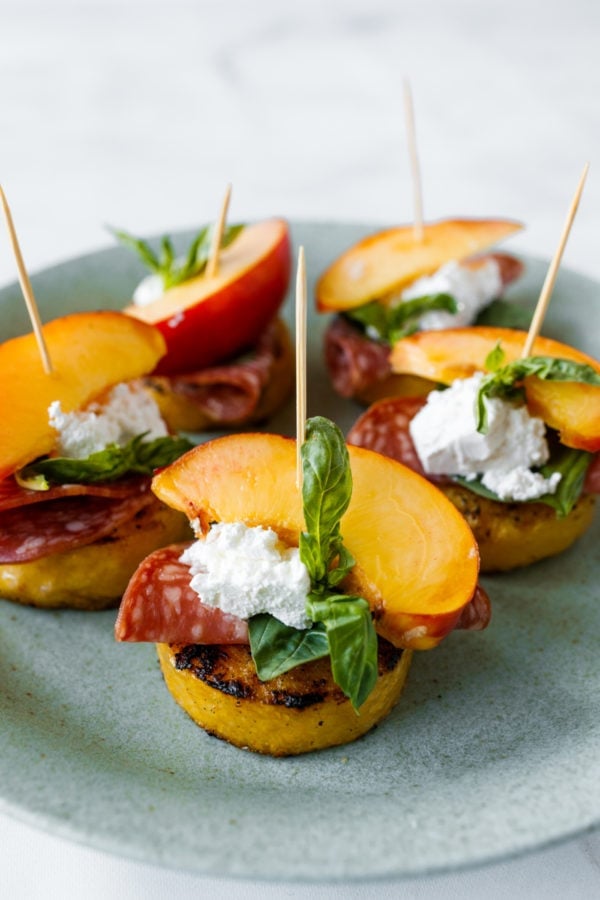 plate of Polenta Nectarine Feta Bites