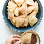 bowl of Cinnamon Sugar Fried Flour Tortillas with nutella