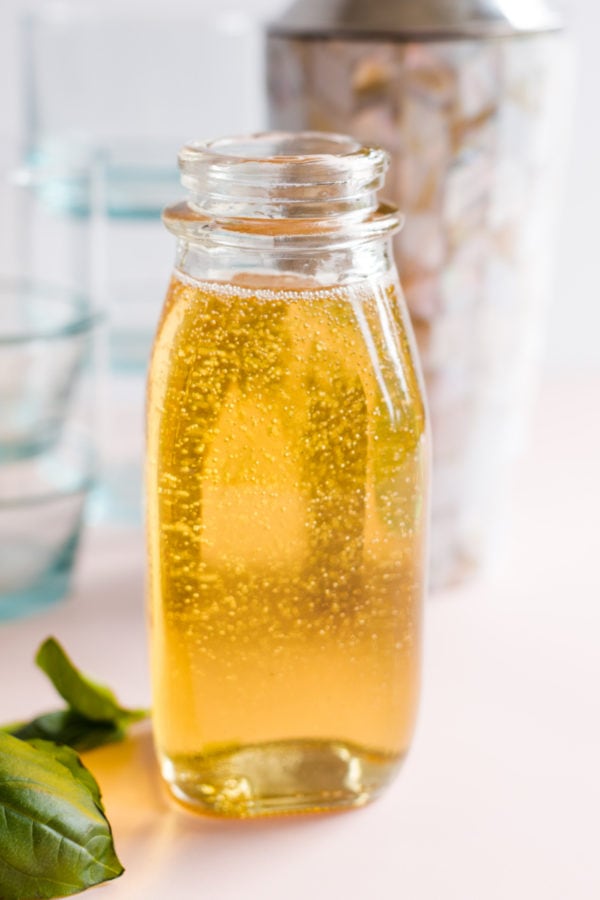 glass bottle of Vanilla Basil Sugar Syrup