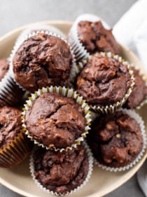plate of Double Chocolate Banana Muffins