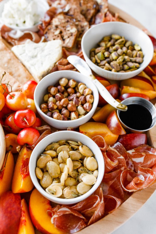 Summer Stone Fruit Cheese Board with nuts