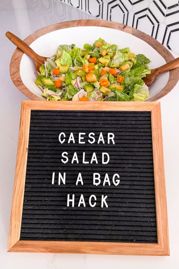 Caesar Salad in a Bag Hack with made up salad