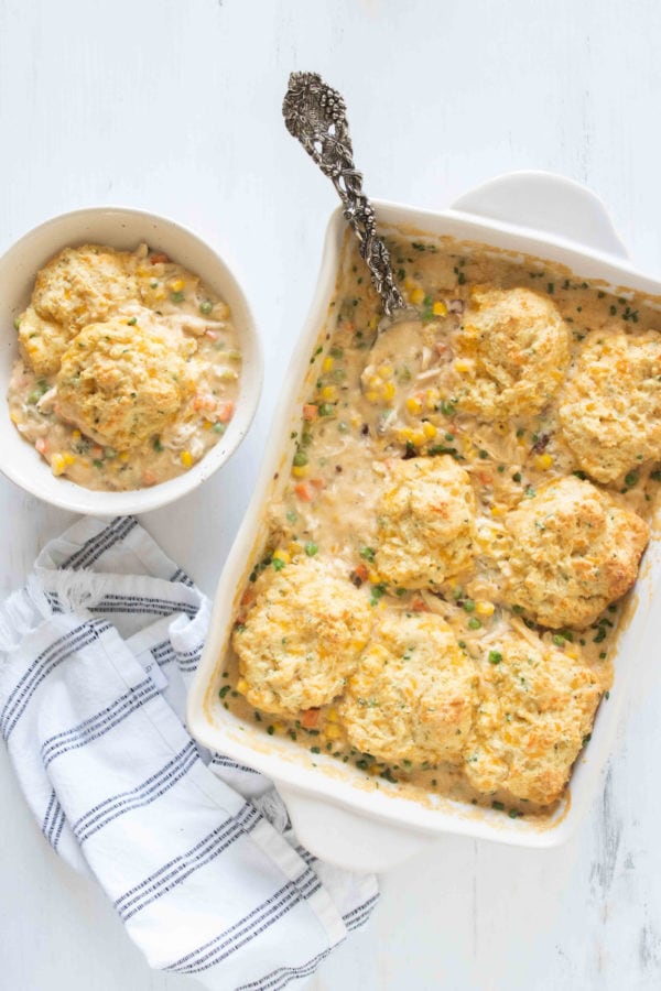 9x13 pan Chicken Pot Pie with Cheesy Drop Biscuits