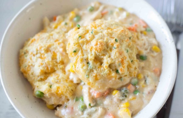 serving of Chicken Pot Pie with Cheesy Drop Biscuits