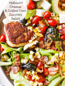 Halloumi Cheese and Grilled Corn Zucchini Salad with bacon