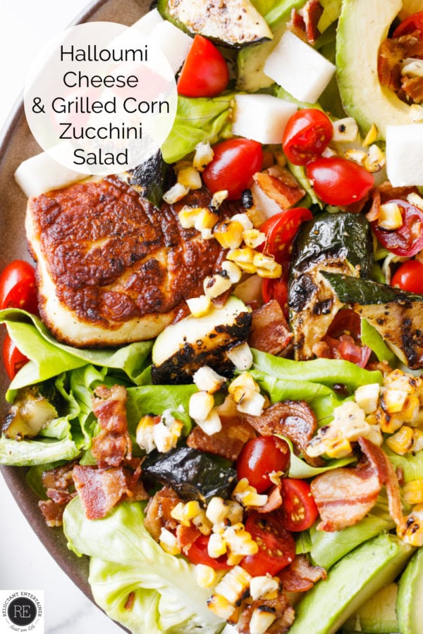 Halloumi Cheese and Grilled Corn Zucchini Salad with bacon