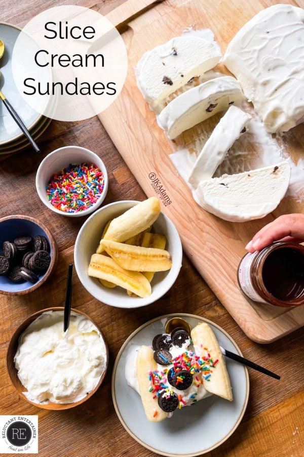 ingredients set out for Slice Cream Sundaes