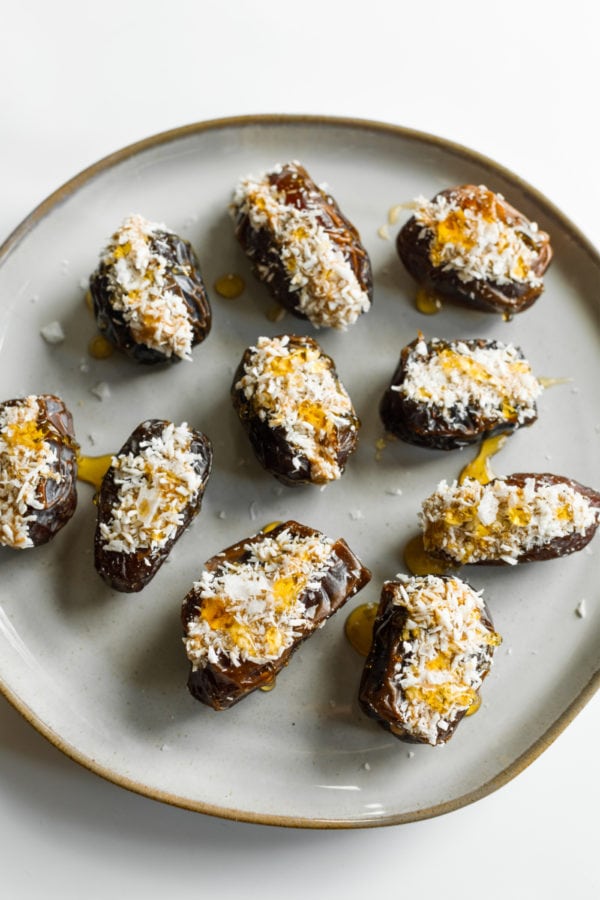 plate of peanut butter dates