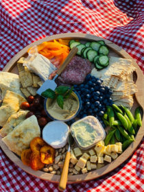 the kayak board on gingham tablecloth