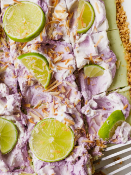 Lime cheesecake bars with coconut grahama cracker crust