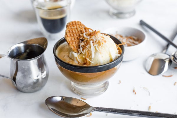 bowl of Coffee Affogato With Vanilla Ice Cream