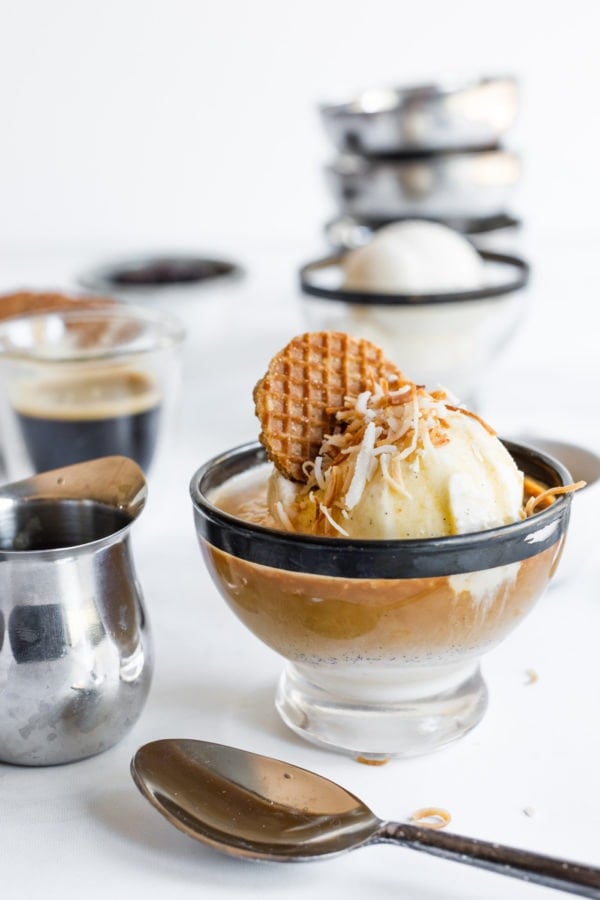 Coffee Affogato With Vanilla Ice Cream with cookies