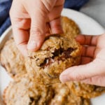 breaking open a chocolate chip cookie