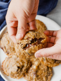 breaking open a chocolate chip cookie