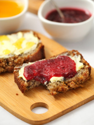 slices of Greek Yogurt Banana Bread with jam