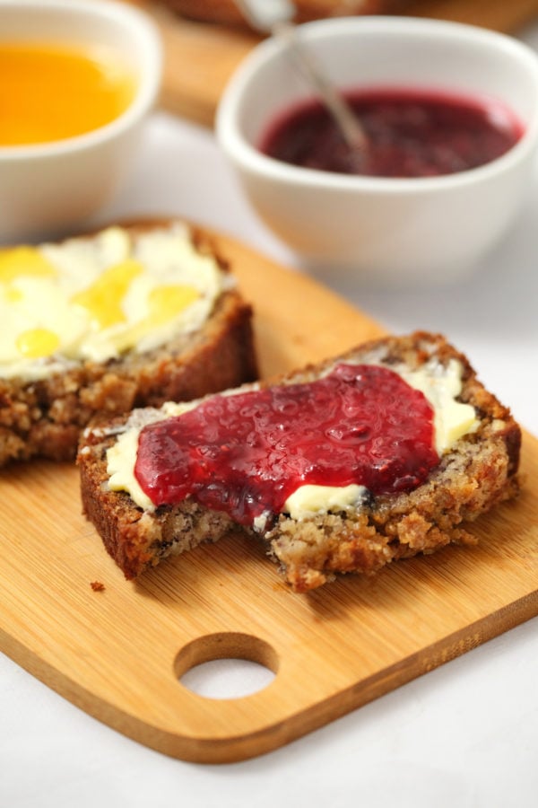 slices of Greek Yogurt Banana Bread with jam