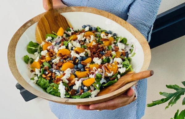 big white bowl spinach salad