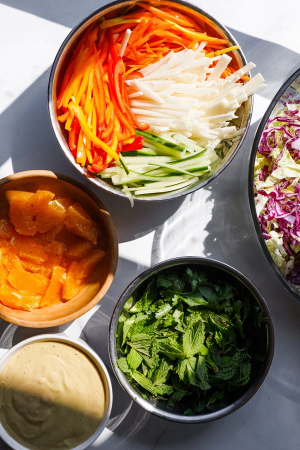 ingredients for Crunchy Cashew Cabbage Salad