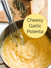 stirring pot of Cheesy Garlic Polenta Recipe
