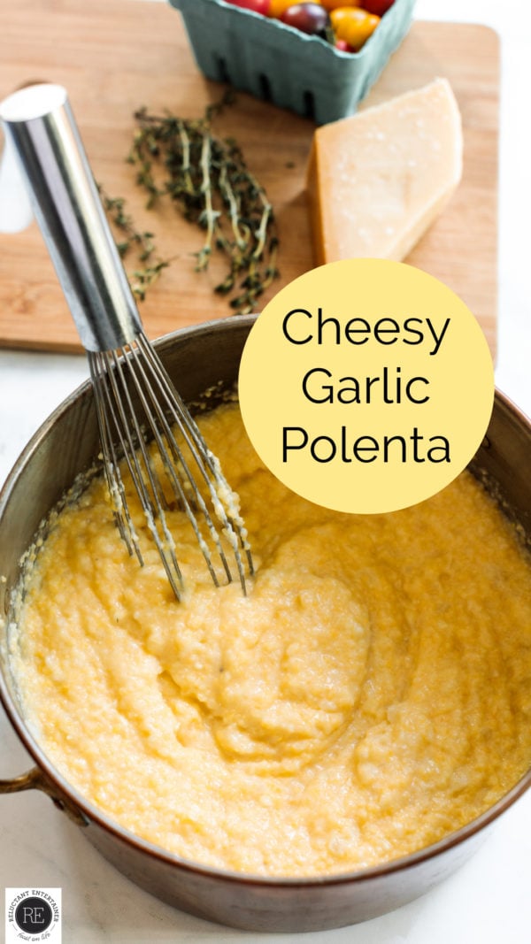 stirring pot of Cheesy Garlic Polenta Recipe