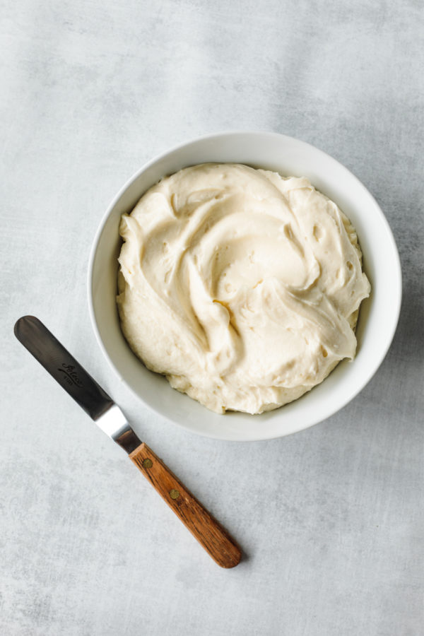 bowl of Cream Cheese Mascarpone Frosting