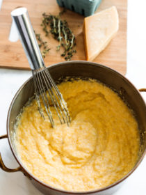 a hot pot of Cheesy Garlic Polenta