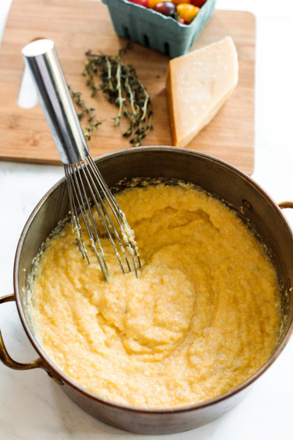 a hot pot of Cheesy Garlic Polenta