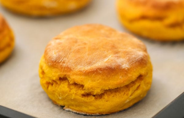 pumpkin biscuit on baking sheet