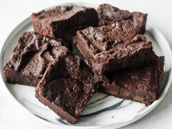 brownie squares on a plate