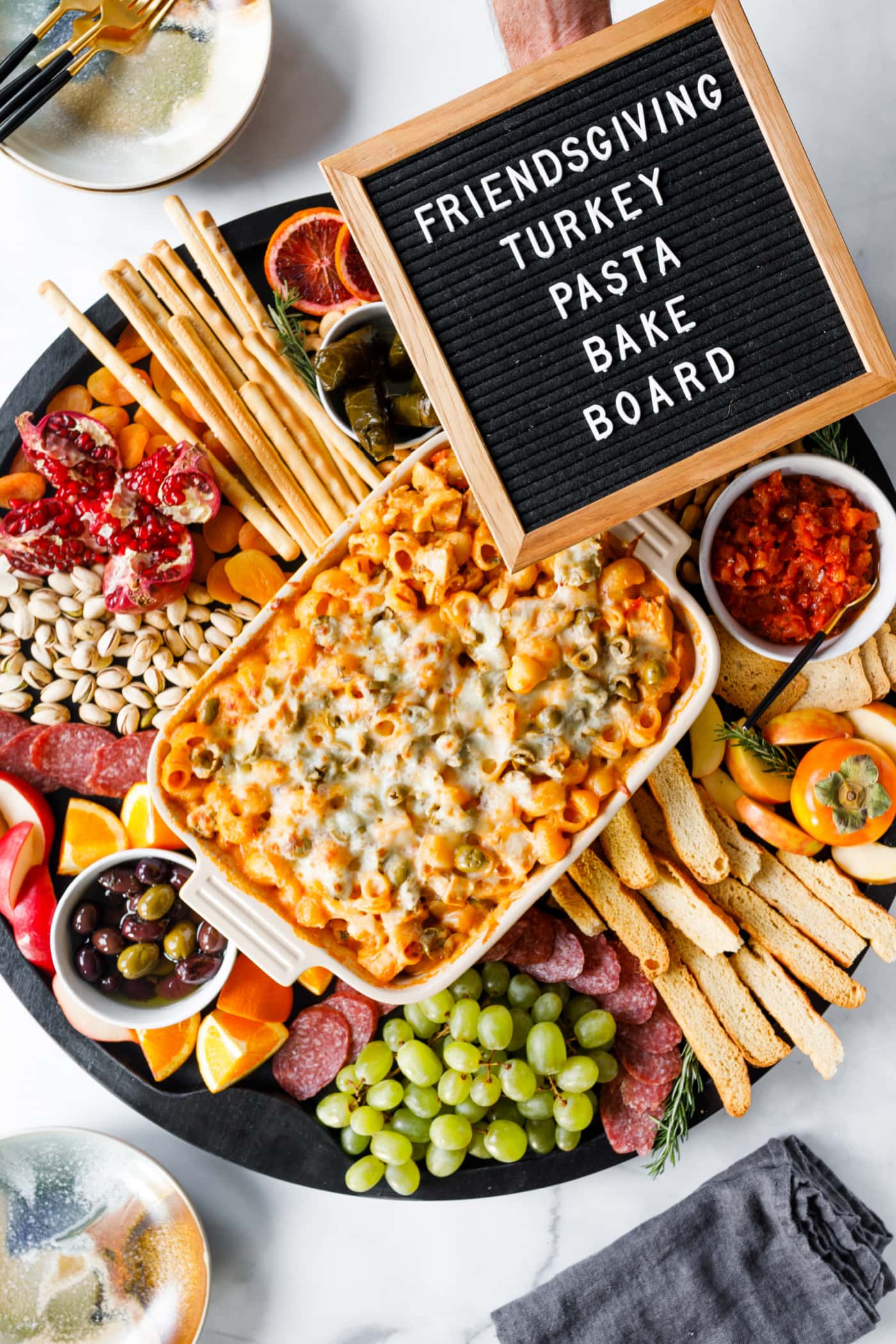 Friendsgiving Pasta Bake Board - Reluctant Entertainer