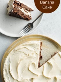 one slice out of a Sour Cream Chocolate Banana Cake