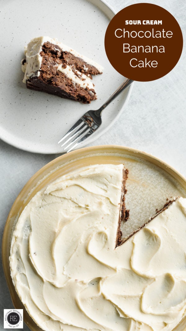 one slice out of a Sour Cream Chocolate Banana Cake