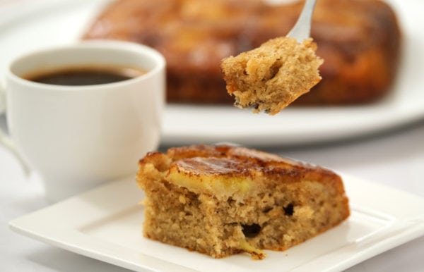 taking a bite of Brown Butter-Banana Coffee Cake