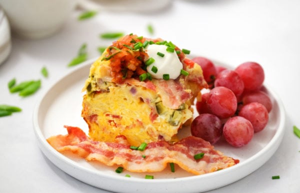 serving of Slow Cooker Breakfast Casserole with sour cream
