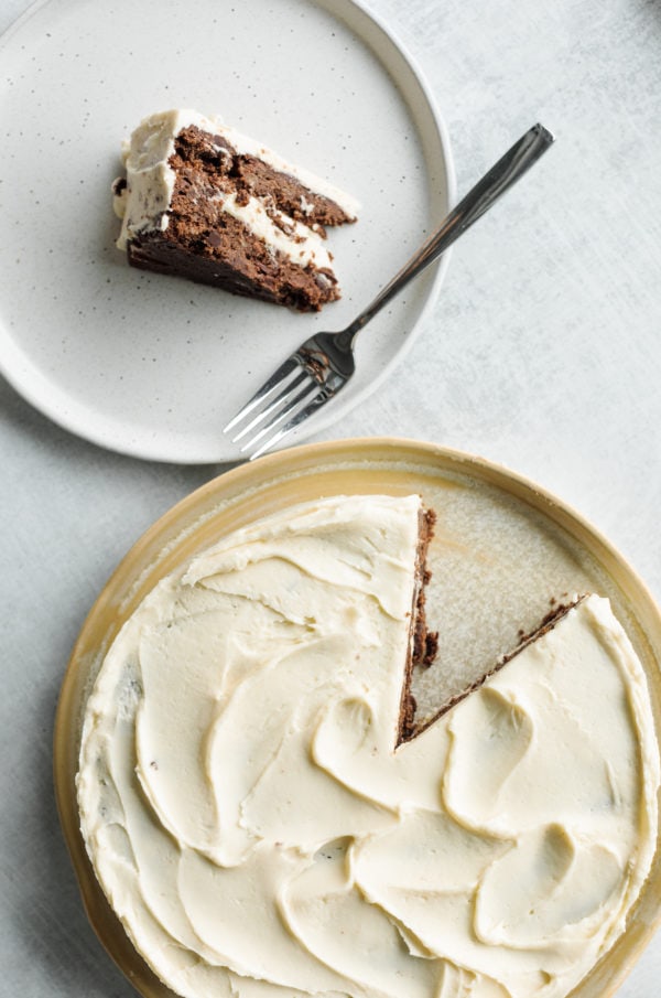 a slice of Sour Cream Chocolate Banana Cake