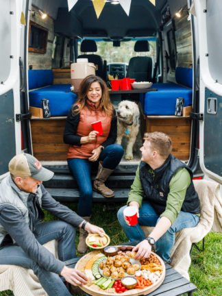 sprinter van tailgating with Mini Sausage Onion Brie en Croute