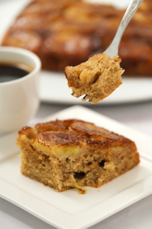 a bite of Brown Butter-Banana Coffee Cake