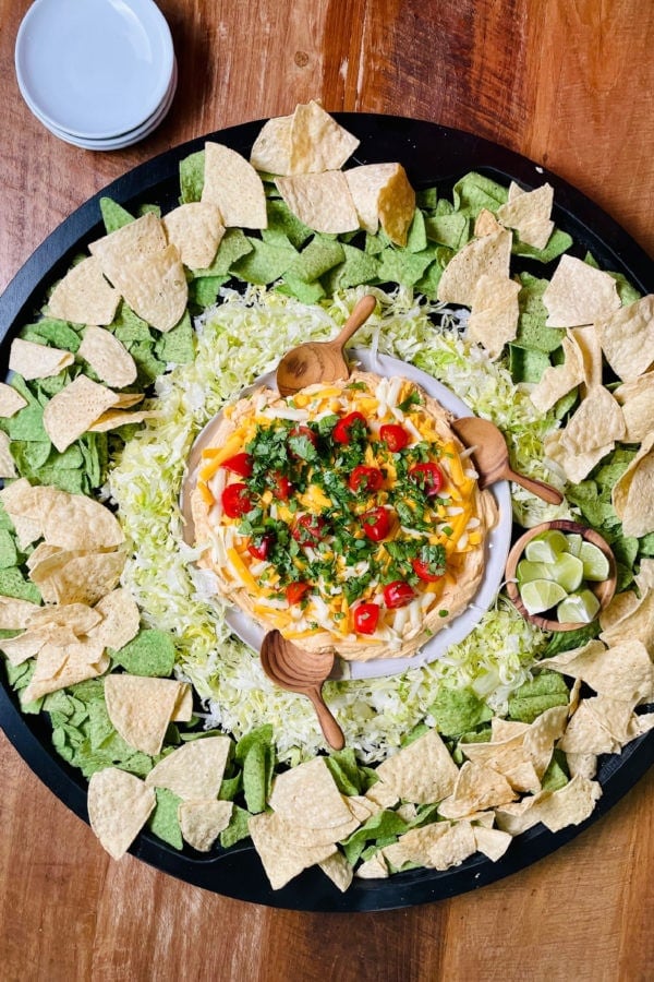 a large round Taco Dip Board